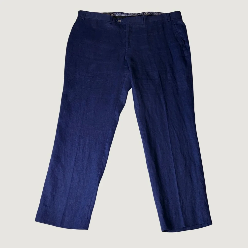 Lauren Ralph Lauren Mens 42x30 Navy Blue 100% Linen Flat Front Dress Pants